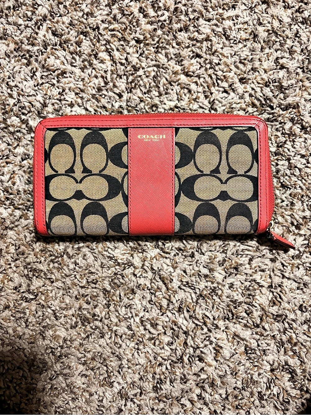 Coach Long Zip Around Wallet In Signature Canvas coral & Brown